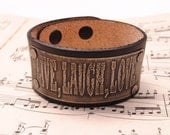 Leather Bracelet Etched Nickel Silver live, laugh, love on Black Leather