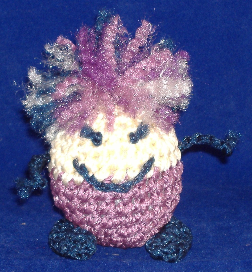 Fuzz Round Amigurumi, Small - Purple & Yellow Round Friend to Go Everywhere with you