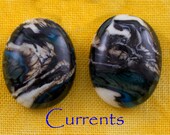 SALE Handcrafted Glass Cabochon Pair - Currents