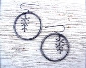 Enso w/ Floating Branch, Sterling Silver, Circle, Hoop, Minimal, Asian, Zen, Delicate, Chandelier, Wedding Jewelry, Earrings
