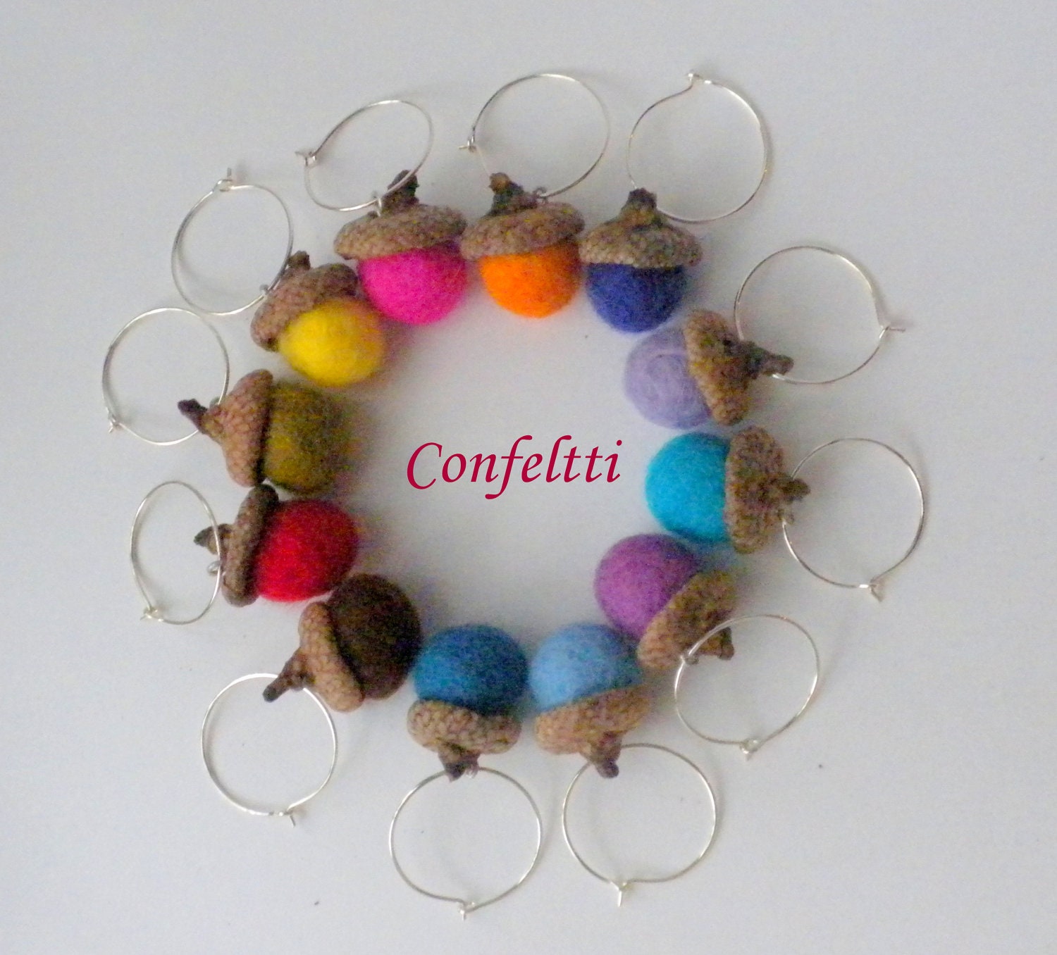 Felted Acorn Wine Charms -Holiday Entertaining 2013  -unisex Gifts -Ready to ship
