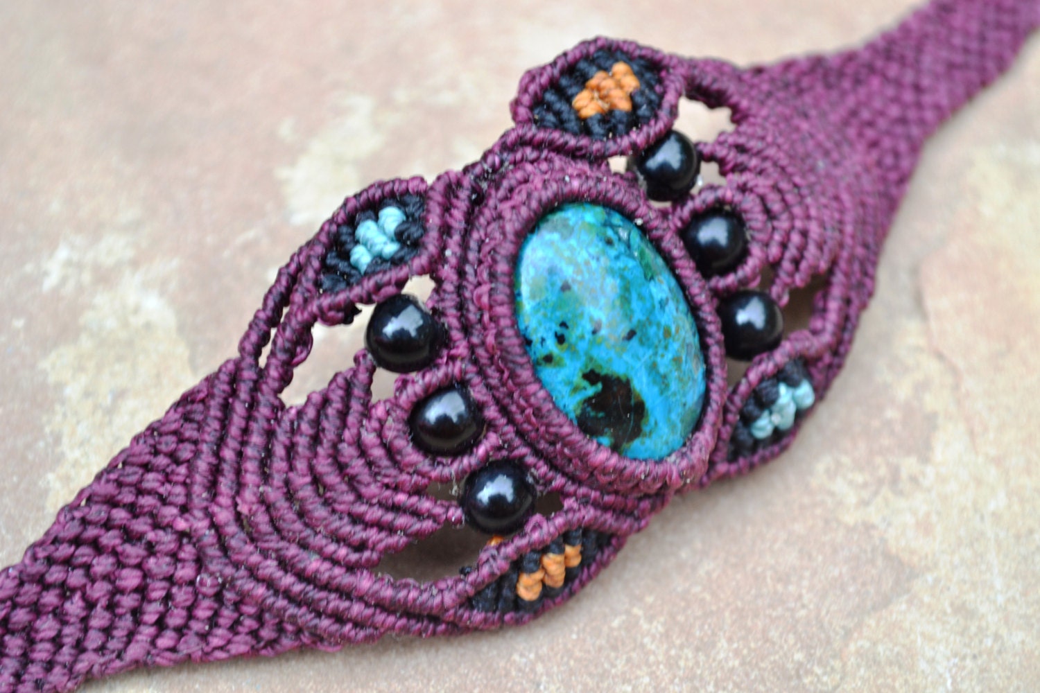 Lotus Dreams Macrame Bracelet/ Macrame Jewelry/ Yoga Jewelry/ Micromacrame/ Turquoise Stone/ Burgundy
