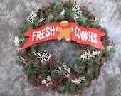 Gingerbread Man Wreath - Berry Primitive Wreath - Pine Wreath - Holiday Home Decor - Winter Wreaths - Christmas Wreath- Christmas Gift