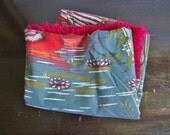 vintage tablecloth / coverlet with red swan motif