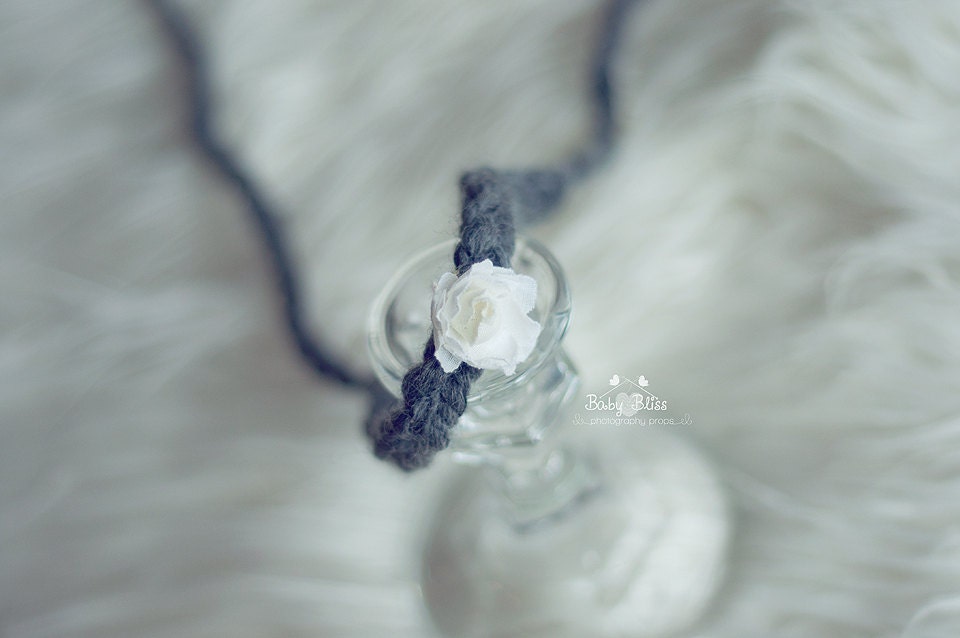 Newborn Tieback Headband- "Demi" Tiny Soft White Rose Tieback- Vintage Baby Headband-Rose Headband- Newborn Photography Props