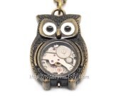 Steampunk Owl Necklace, Vintage Mechanical Watch Movement, Steampunk Watch Parts Jewelry
