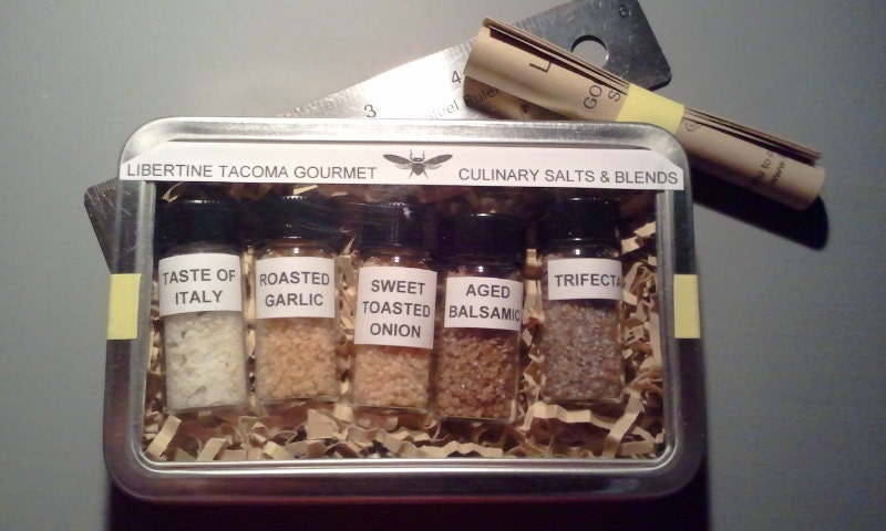 5 Vial Gourmet Culinary Salts & Blends Flavor Sampler In Metal Box