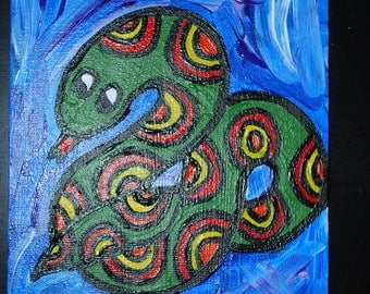 Colorful cute kids snake painting, 6"x 8"canvas painting, boy decorative art