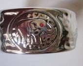 Hammered Silver Elephant Cuff Bracelet- 1 1/2" Wide Silver Embellished with Crimson Swarovski Crystal Eyes