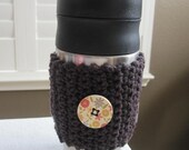 Crochet Coffee Cozy Sleeve- Espresso With Large Button