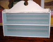 Vintage Pine Shelf Repainted Vintage Wallpaper  Huge Wall Book Shelf Chic Storage 42 x 38
