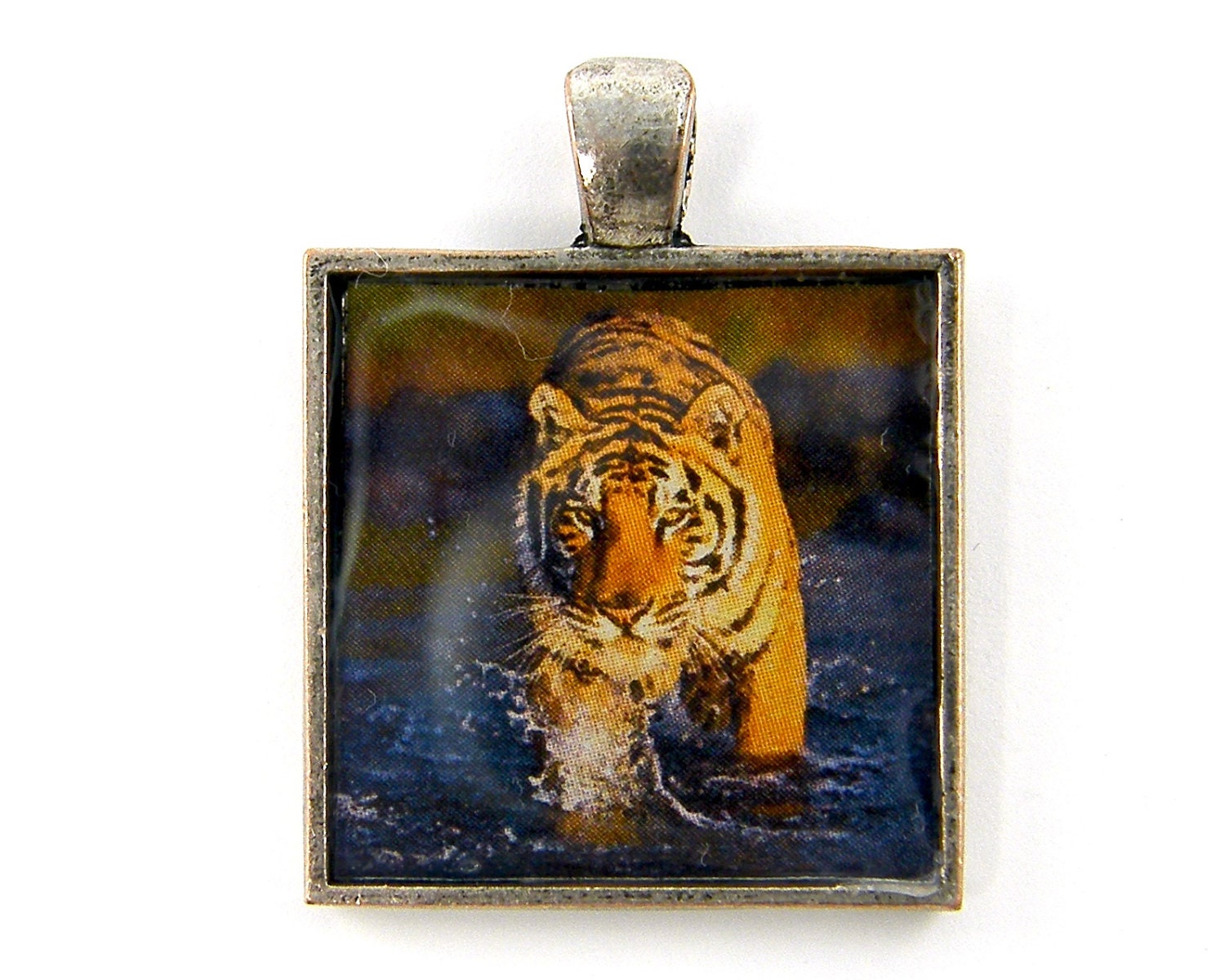 Tiger Pendant - Big Cat Feline Jungle Animal Orange Black Stripe Nature Jewelry - CharleneSevier