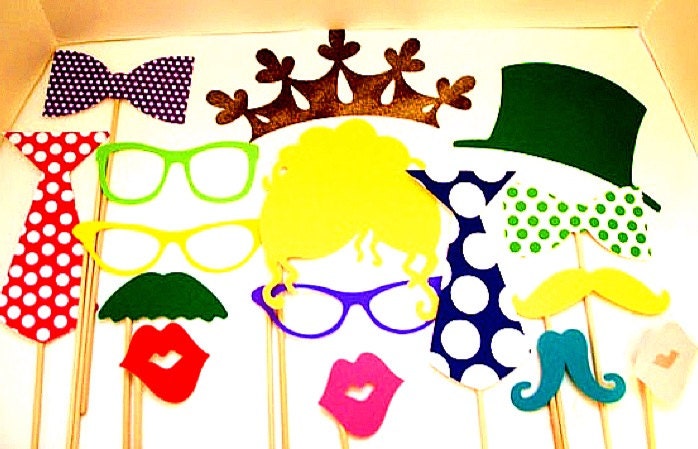 Photobooth Props - Wedding Photobooth - photo props - Set of 16- For the Young or Young at Heart- Princess Party - Diva Set - Hipster  Set