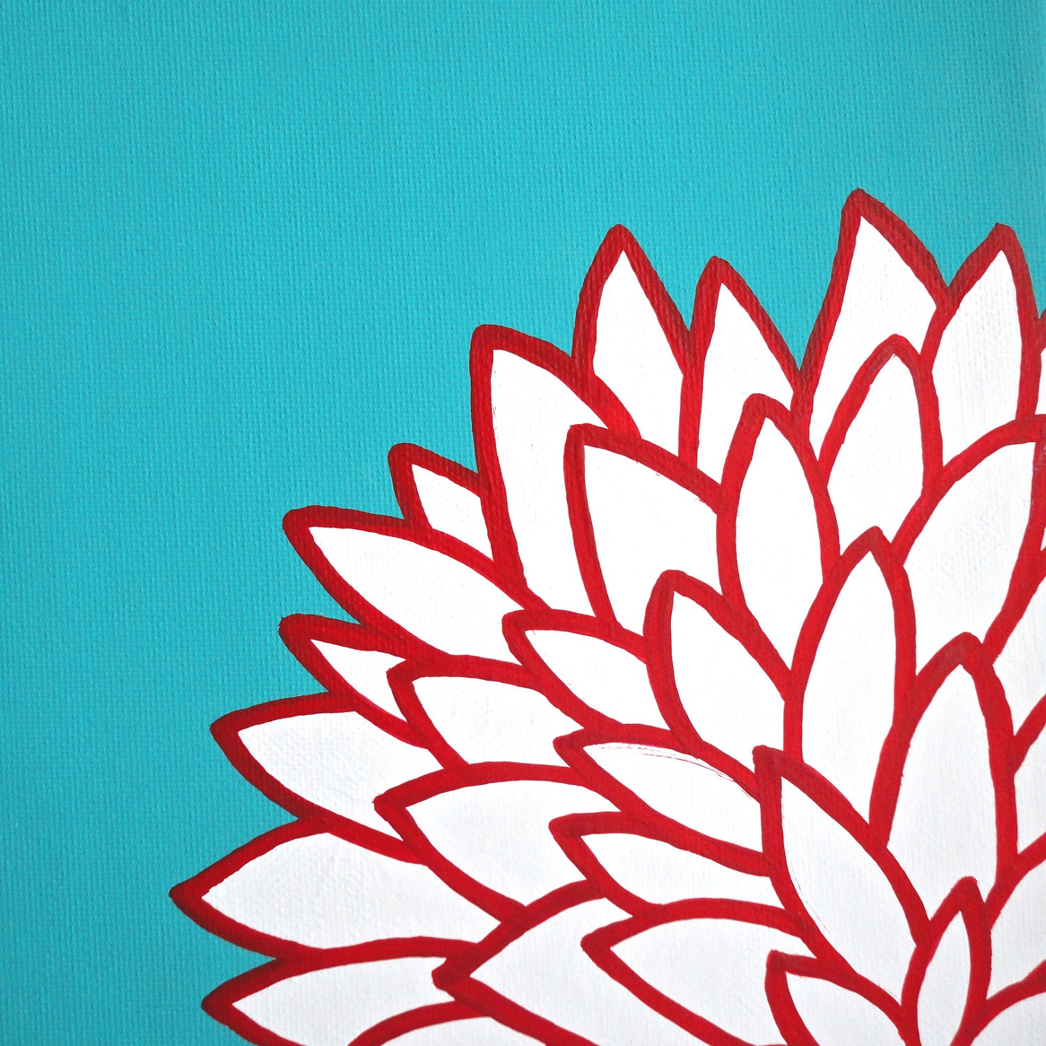 Turquoise Red Original Painting - Bright Flower Art on 8x10 Inch Canvas