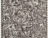 Jesse James. Linocut relief print. 9" x 12"