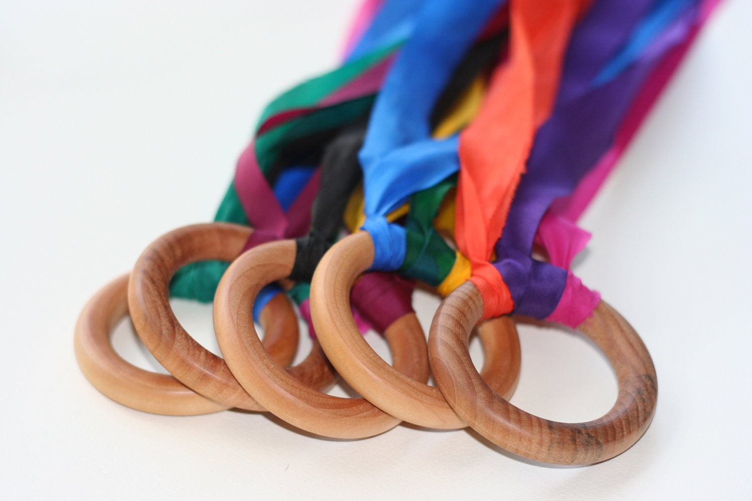 Set of 5 Twirli Kidz Handkites/ Dance Streamer - -Silk waldorf Toy- -You choose color combo-- Party favor pack