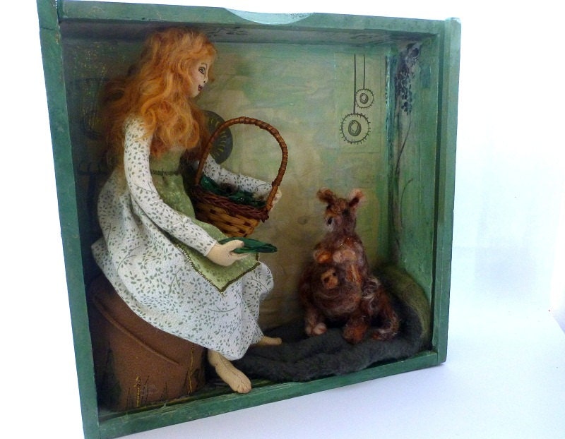 Shadow box cloth art doll needlefelt kangaroo Australia bush Making Friends