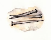 No Greater Love / Nails /  earthtone / brown / beige /  black / Watercolor Print