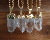 Gold Dipped Quartz Crystal Point Necklace