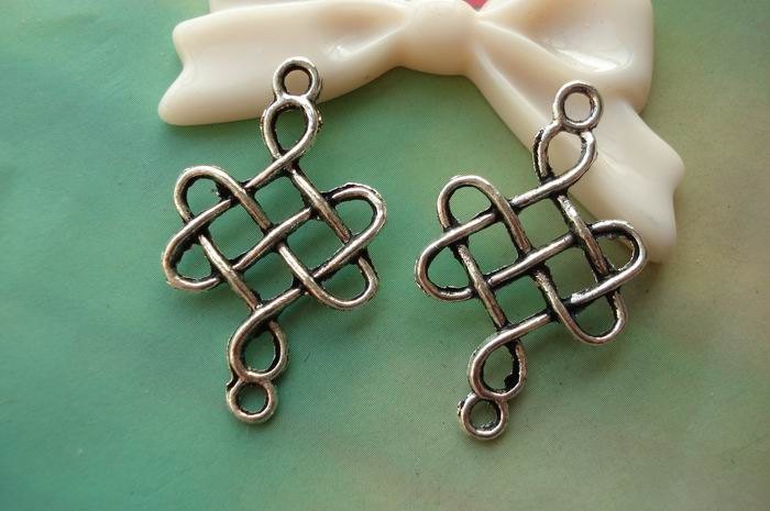 30 pcs 31x18mm Antique Silver Vintage Large Chinese Knots Double Loops Connectors Links Charms Pendants g966332