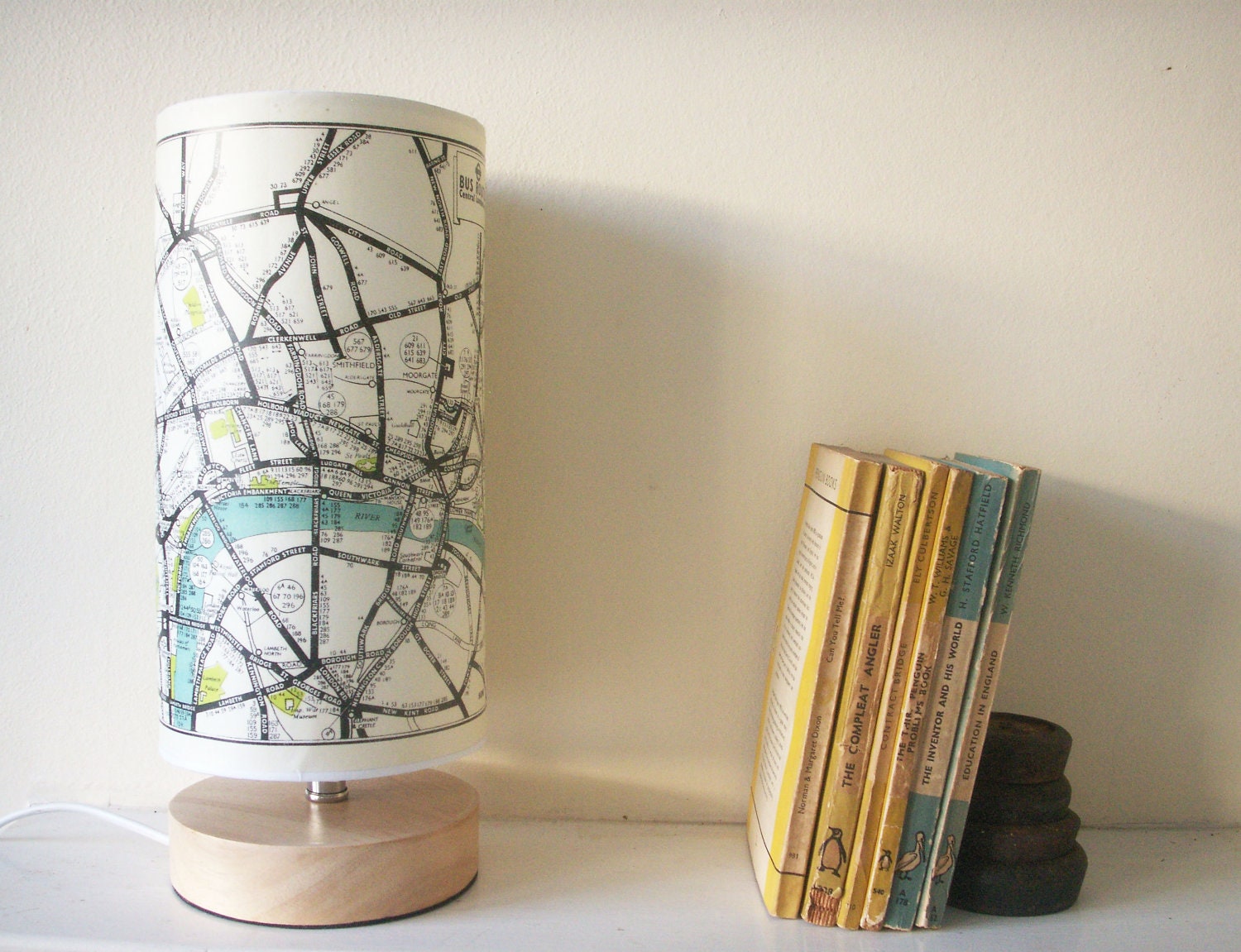Beautiful lamp with shade made from a copy of an original 1940's Geographia map of Central London Bus Routes