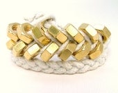 Braided Hex Nut Bracelet in White & Gold - Double Wrap