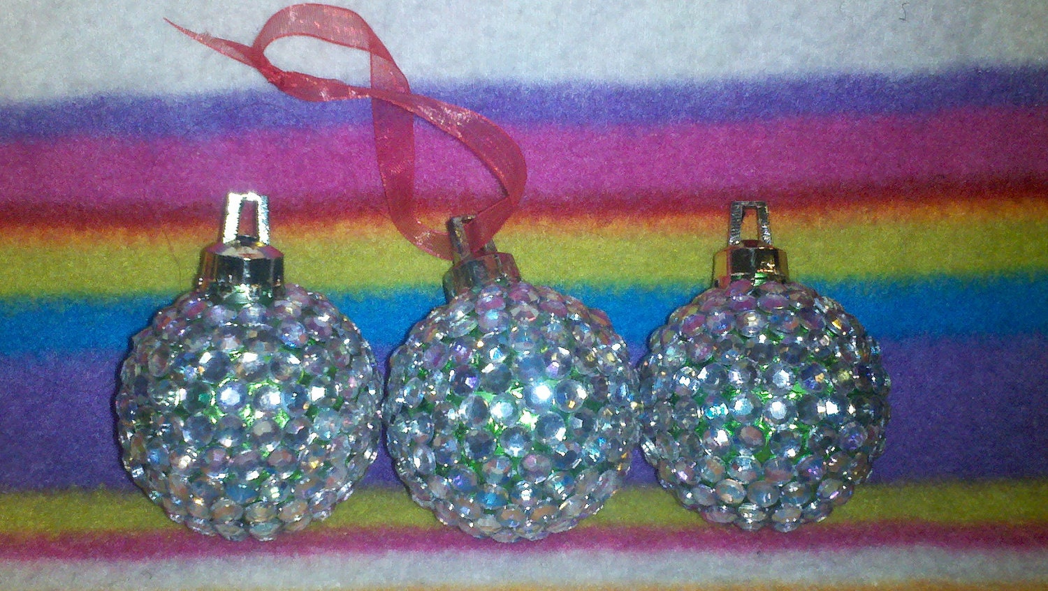 Set of Three Rhinestone Christmas Ornaments