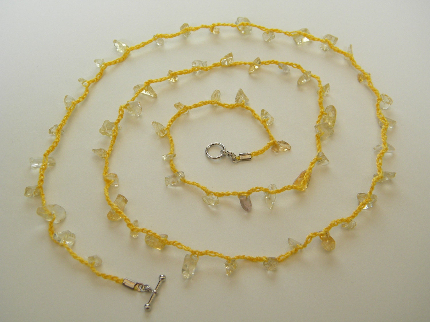 Citrine Crocheted Wrap Bracelet / Necklace - Solar Plexus Chakra - Healing / Spiritual Jewelry - Meditation / Yoga / Reiki - Ready to Ship
