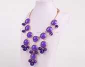 Purple Bubble Necklace, Gold Tone, Bubble Bib Necklace, Bubble Jewelry (FN0508-F-Purple)