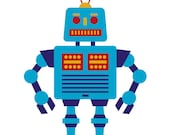Robot Buddy Blue 8 x 10 Digital Art Print (Unframed)