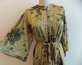 Vintage Green DRESS - Boho, bohemian, Bell Sleeves, Vine & Floral Print, House Dress