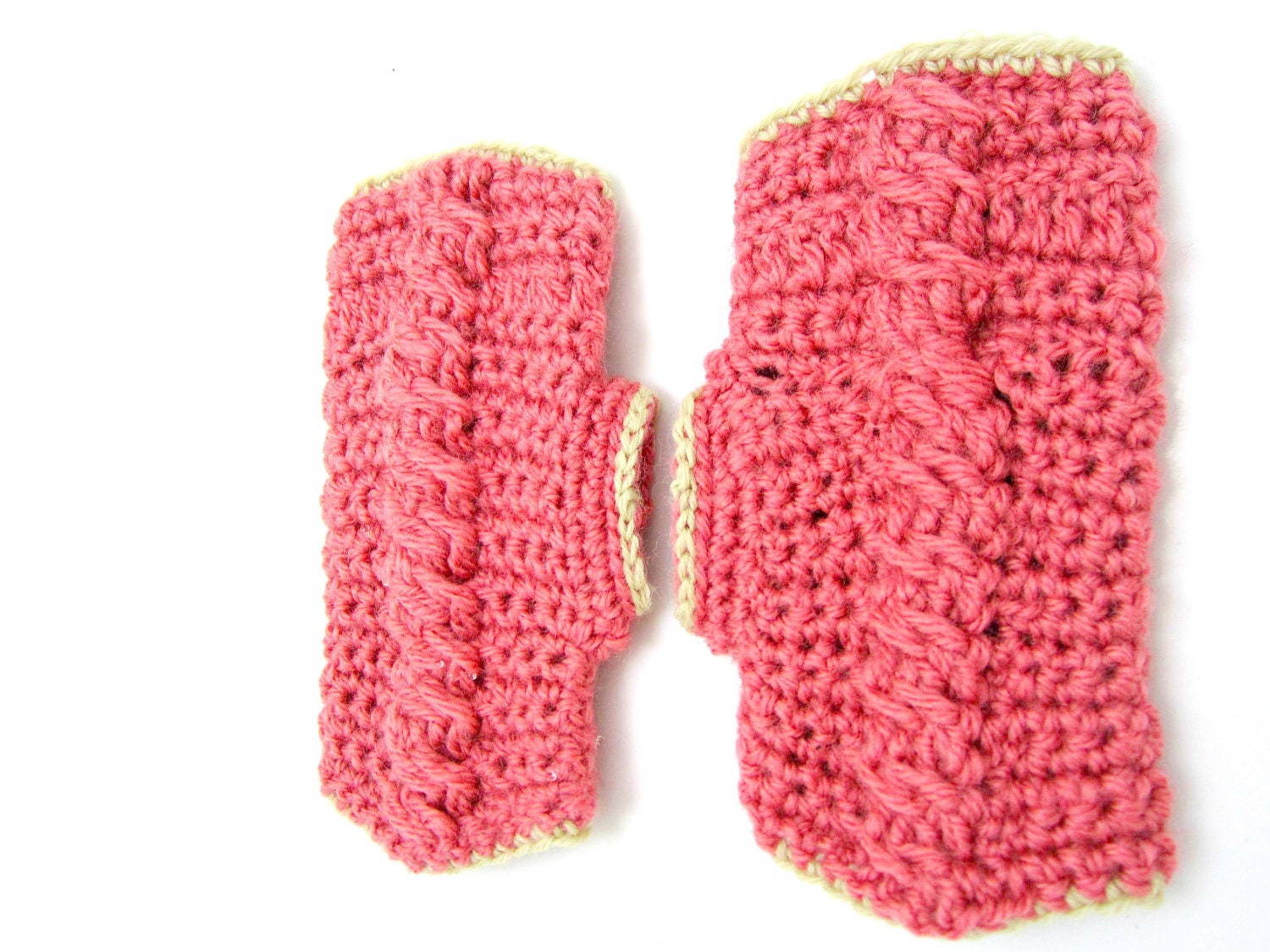 Fingerless Gloves/Mittens in Dusky Pink and Cream- READY TO SHIP