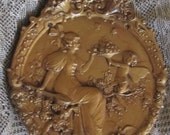 Vtg Ceramic Regency Gilt Plaque Wall Hanging Handmade Ceramic 69 Goldtone finish