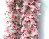 Sheer Ruffle Scarf, Pink Floral on Turquoise, READY TO SHIP