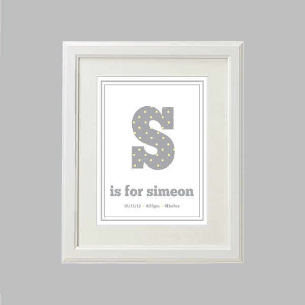 8x10 Personalized Polka Dot Initial, Name, and Birth Stats Print (More Colors and Sizes Available) Custom Nursery Decor