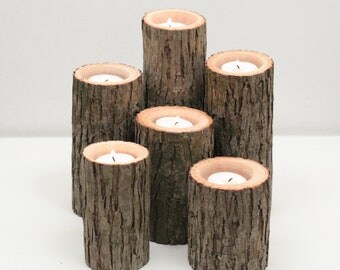 Tree Branch Candle Holders I- Rustic Wood Candle Holders, Tree Slice, Woodland Candle Holders