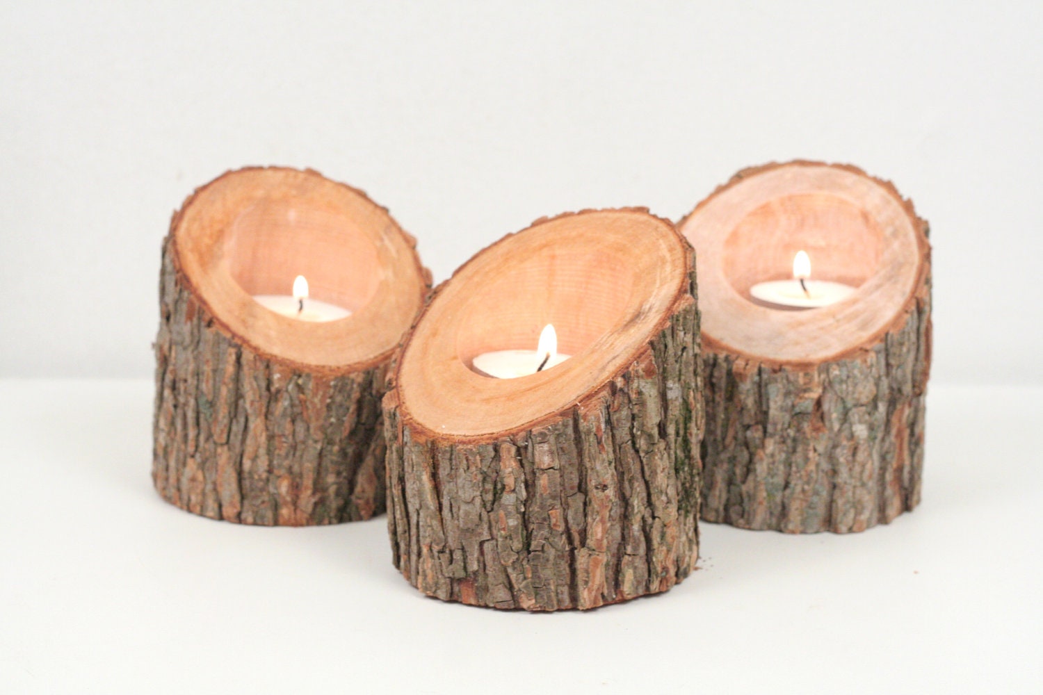 Tree Branch Candle Holders Set of 3 Short Angled- Rustic Wood Candle Holders, Tree Slice, Wooden Candle Holders, Wedding Centerpiece