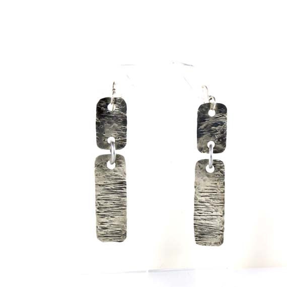 Sterling silver dangle earrings. Long, hammered, oxidized, stylish. By  Fashion Brand Faina.