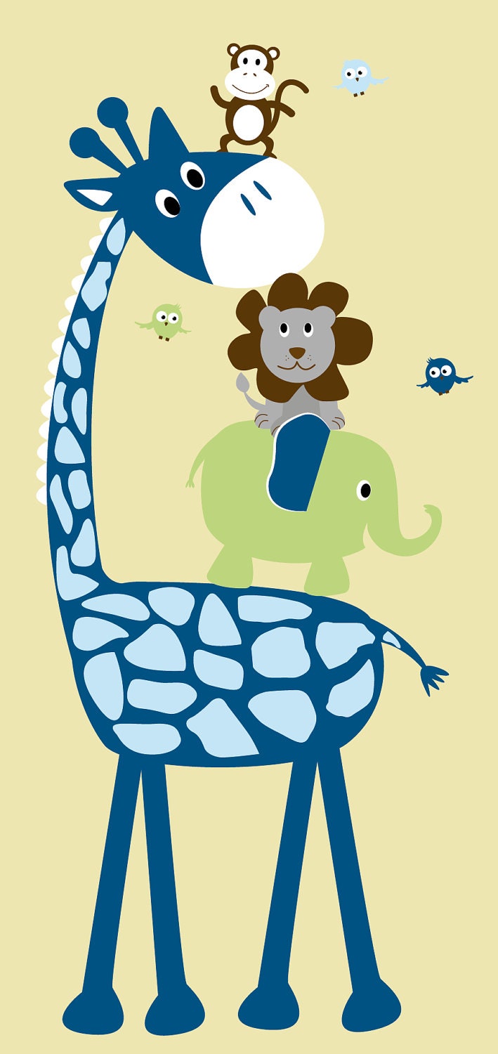 childrens removable vinyl wall decal  Elephant Giraffe Monkey Lion Birds great for any nursery kids room or playroom