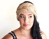 the Naomi // cable knit headband // braided ear warmer turban head wrap // hand knit in barley beige by theLOVEstitch