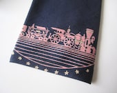 Vintage 50s 100% Silk Square Bottom Necktie by Bullocks Store for Men // Pink and Navy // Train Theme //