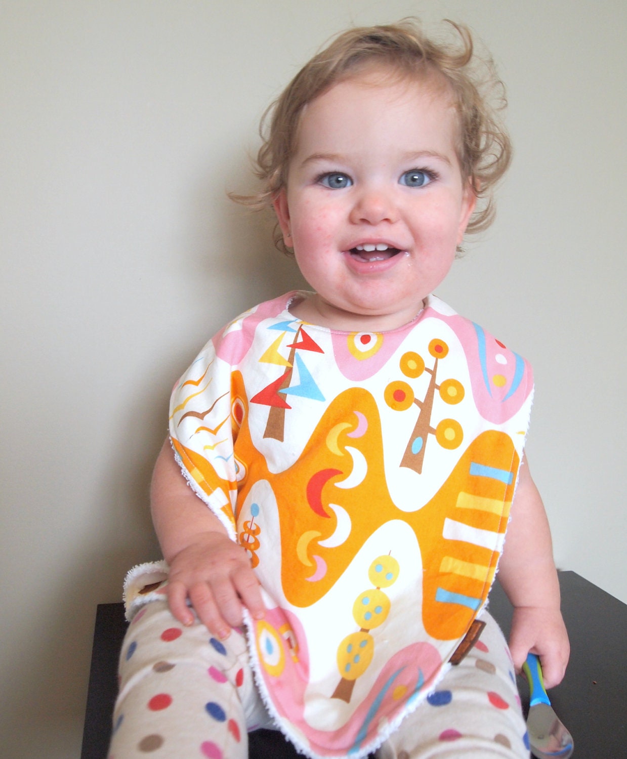 toddler bib forest in pink baby orange whimsical trees