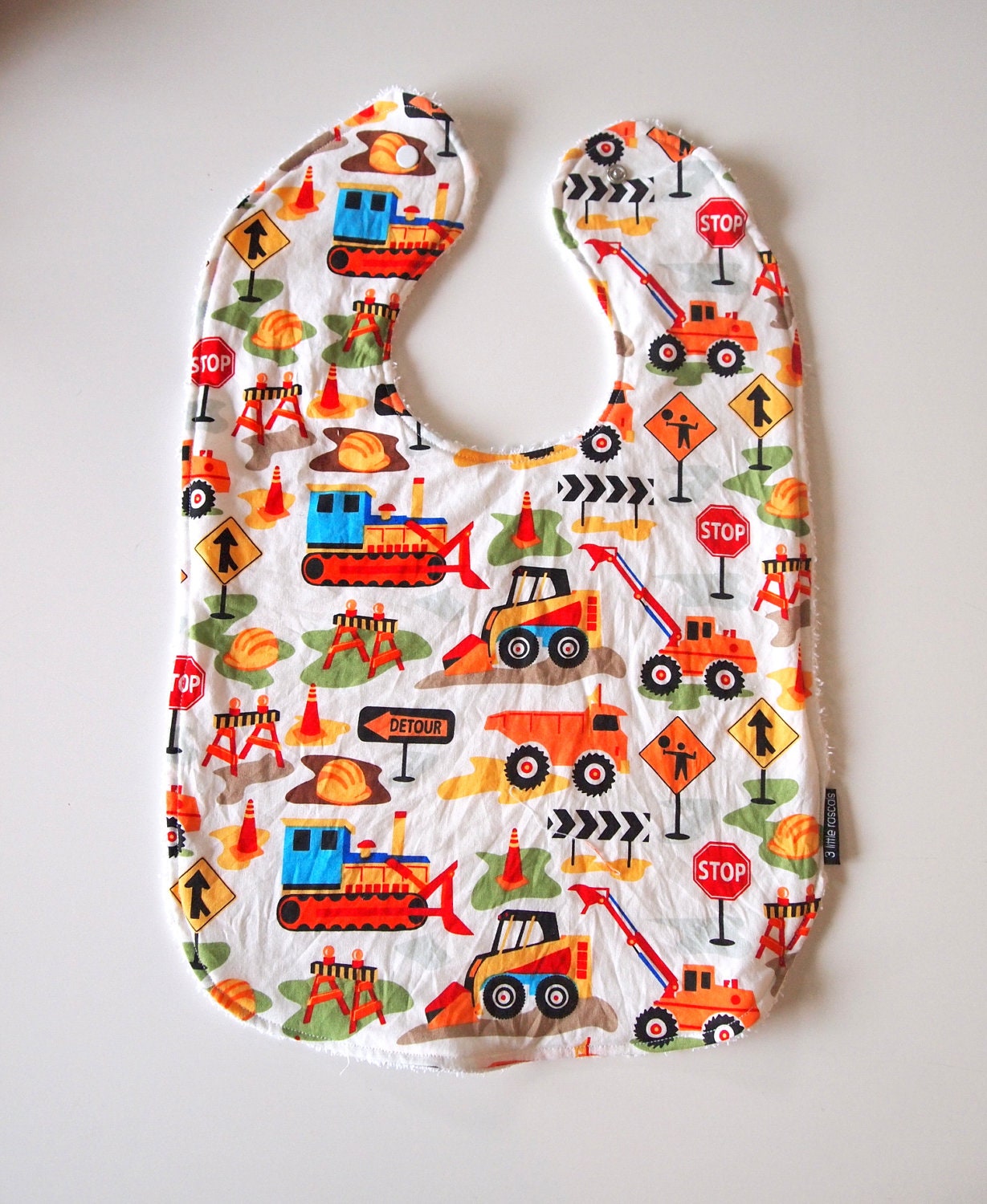 toddler bib baby boys construction dump truck workers oversize terry cloth snap michael miller