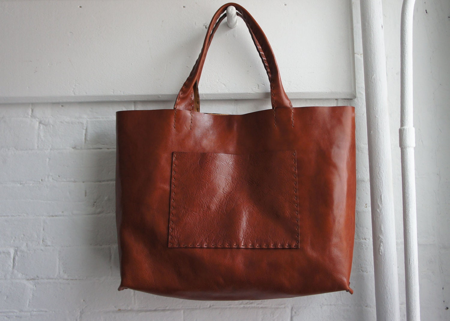Large Horizontal Leather Bag - Rum - Made to Order