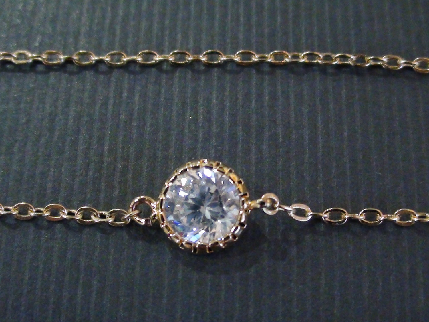 Vintage Round CZ Stone Connector -16k Yellow Gold Or White Gold Plated Necklace