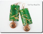 Embossed Copper Earrings with Green Patina