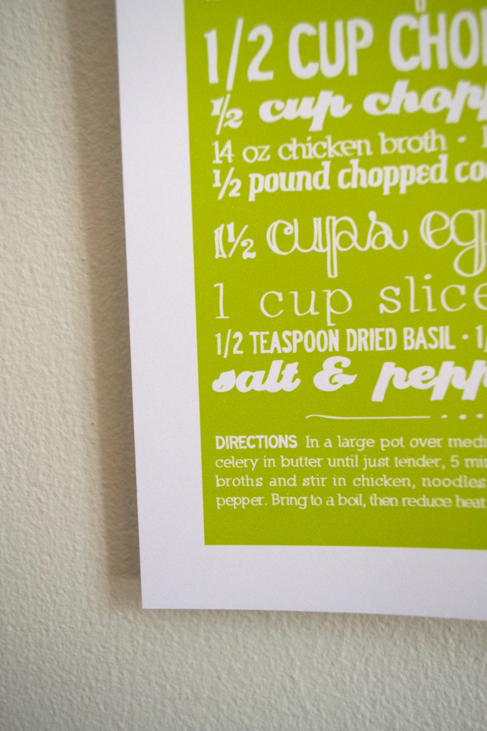 5x7 Kitchen Art Print of Chicken Soup Recipe with Handlettering