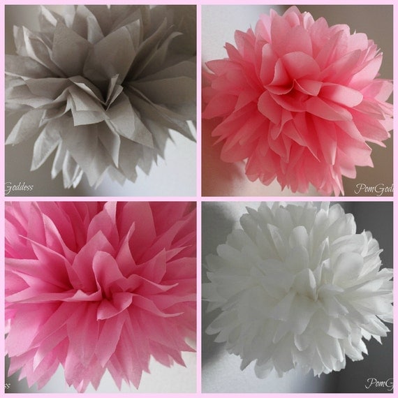 5 Tissue Paper Pom Poms - Birthday- Nursery Decorations - Pink Elephant Il_570xn