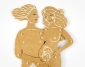 Pregnant couple - Articulated Paper Dolls by Dubrovskaya. Kraft paper, hand painted, MADE TO ORDER.