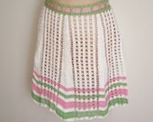 Vintage Apron hand crochet chevron white pink green handmade 40's